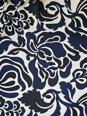 LOFT Black Navy White Floral Tie-Waist Midi Dress